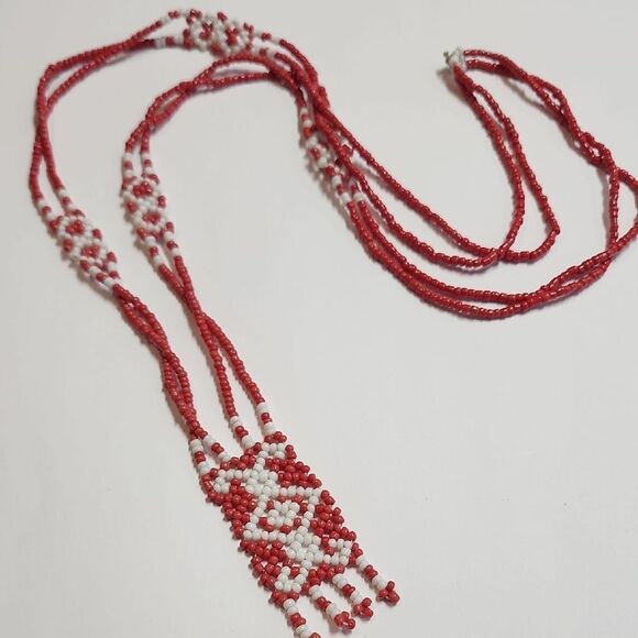 Red and White Beaded Necklace - Picture 1 of 4